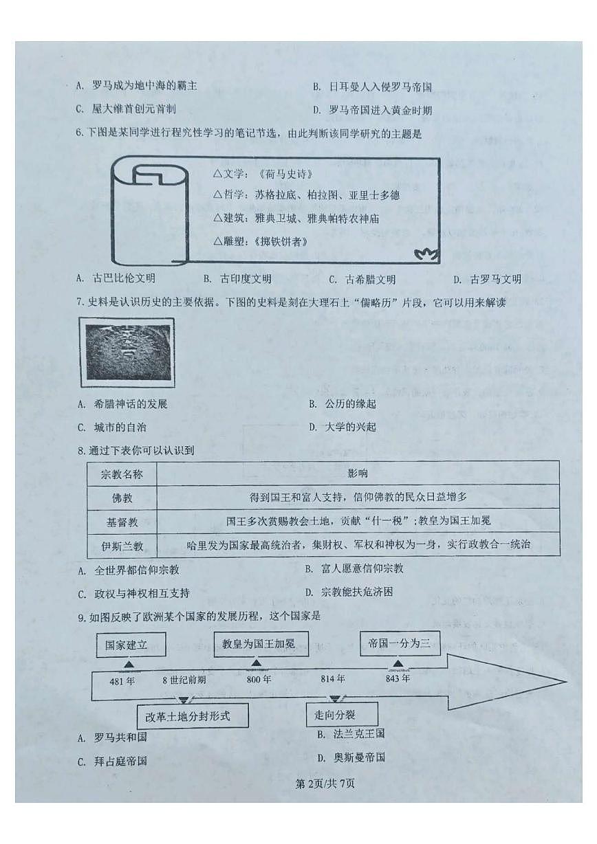 辽宁省葫芦岛市连山区三校2025-2026学年九年级上学期第一次月考历史试题第2页