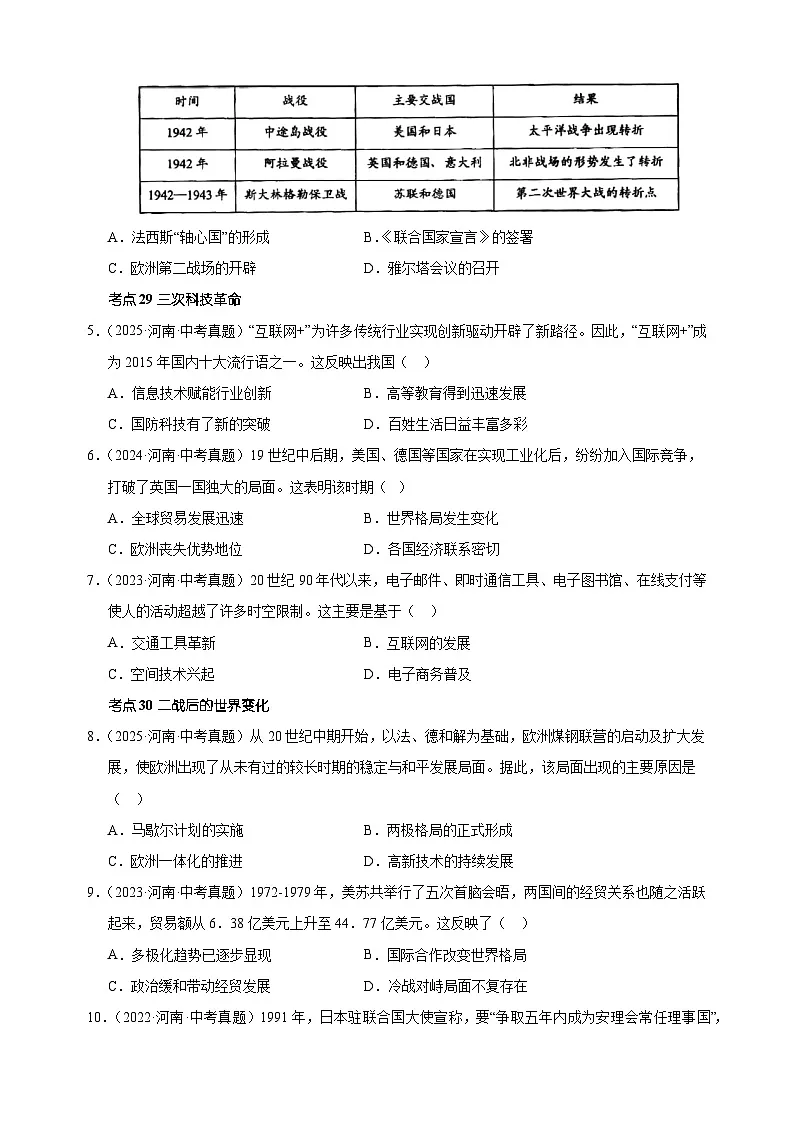 专题06 世界现代史·选择题-5年中考（2021-2025）1年模拟历史真题分类汇编（河南专用）第2页