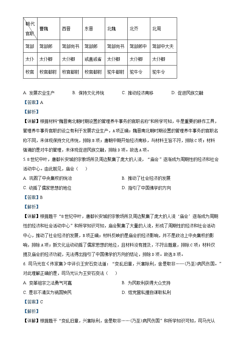 2024年广东省广州市天河区中考二模历史试卷（解析版）-A4第3页