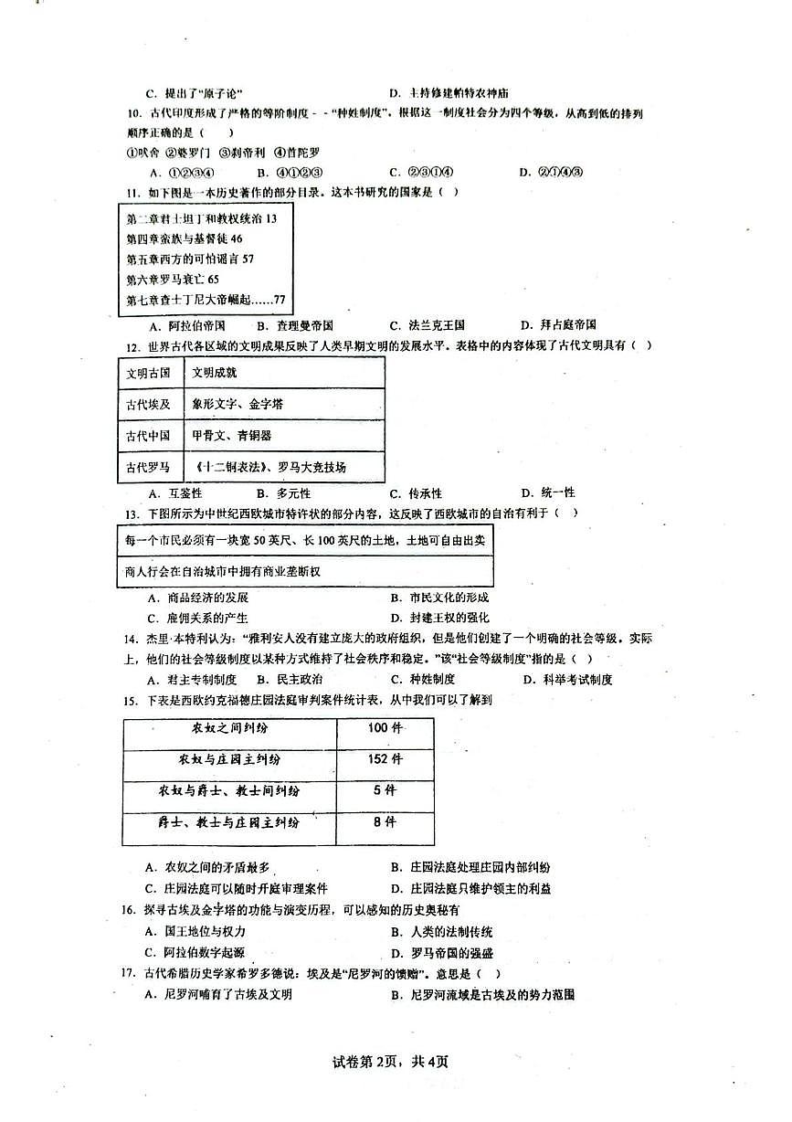 海南省乐东黎族自治县民族中学2025-2026学年九年级上学期10月月考历史试题第2页