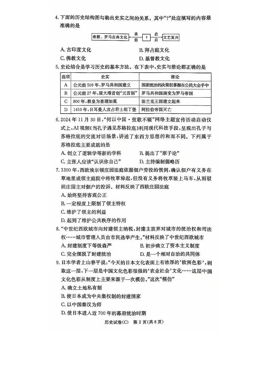 湖南省长沙市长郡教育集团 2025-2026学年九年级上学期10月月考历史试题第2页