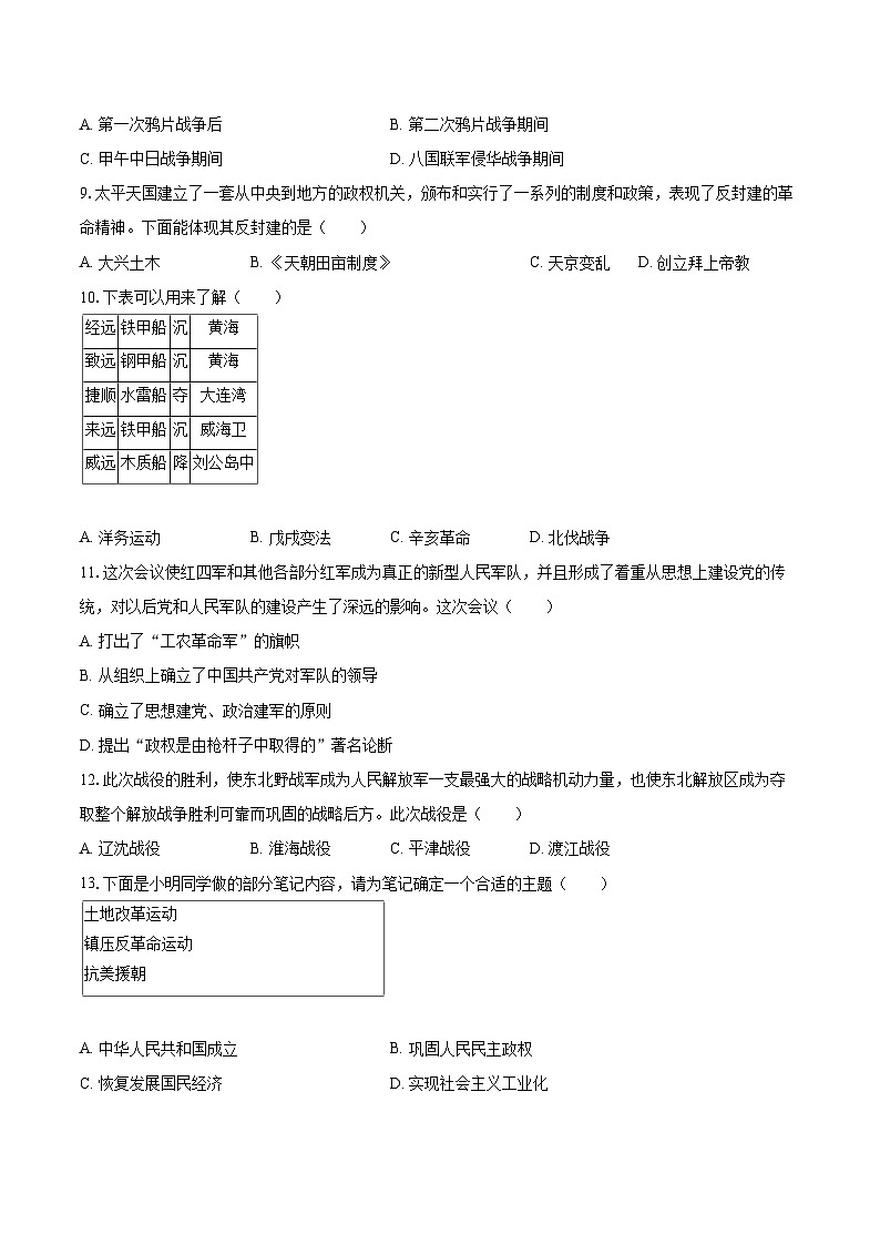 2025年江西省中考历史模拟样卷（六）-自定义类型第2页
