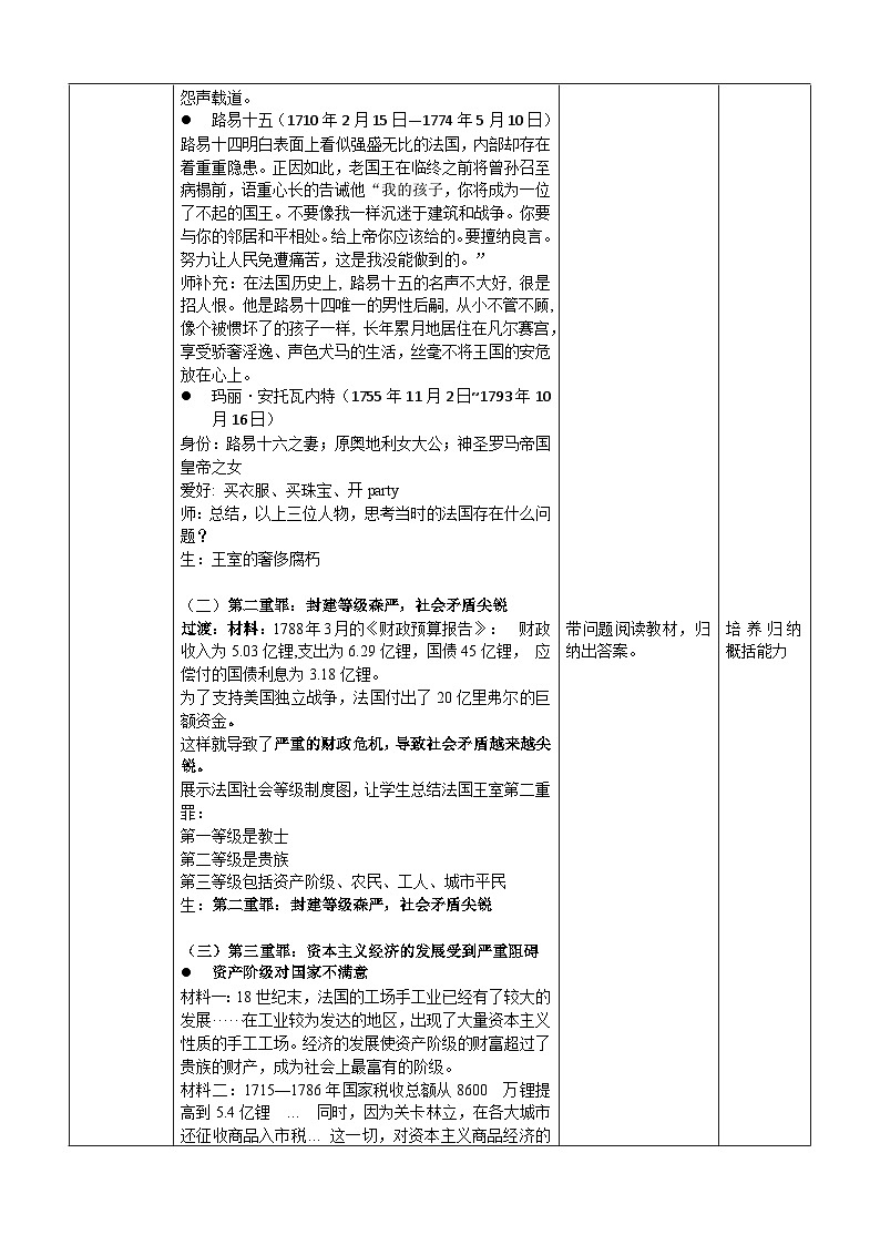 人教版部编初中历史九上6-19《法国大革命和拿破仑帝国》 教学设计第3页