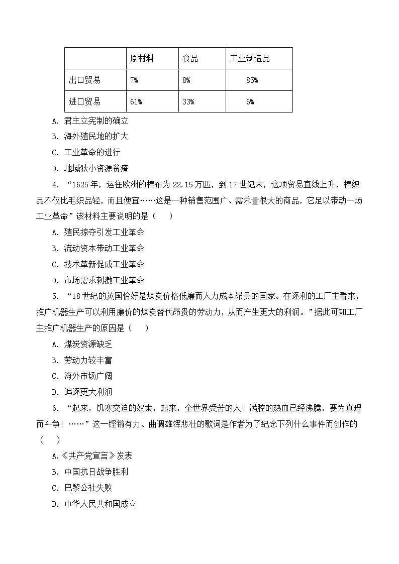 人教版部编初中历史九上第七单元测试卷-有答案第2页