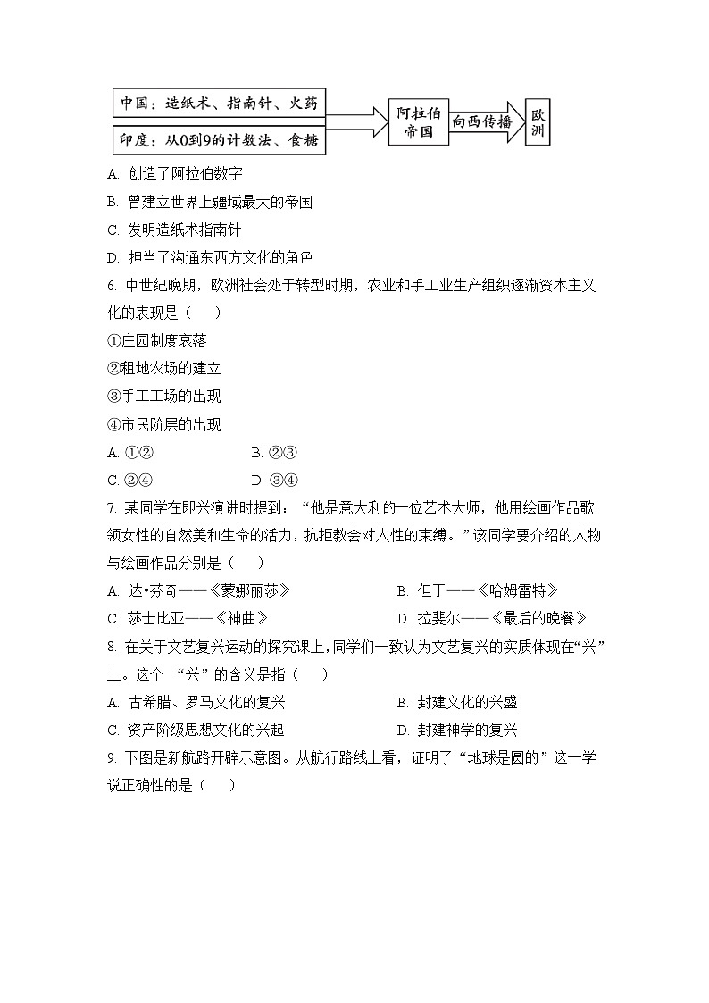 人教版部编初中历史九上期中试题-（原卷版 无答案）第2页