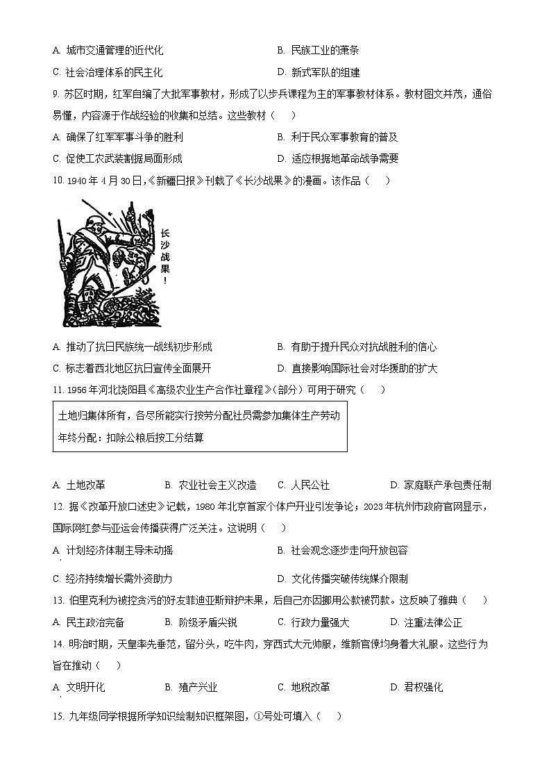 2025年广东省深圳市福田区中考二模历史试题（原卷版）-A4第3页