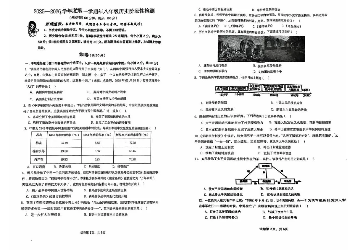 山东省青岛市首都师范大学青岛城阳附属学校2025-2026学年八年级上学期10月月考历史试题第1页