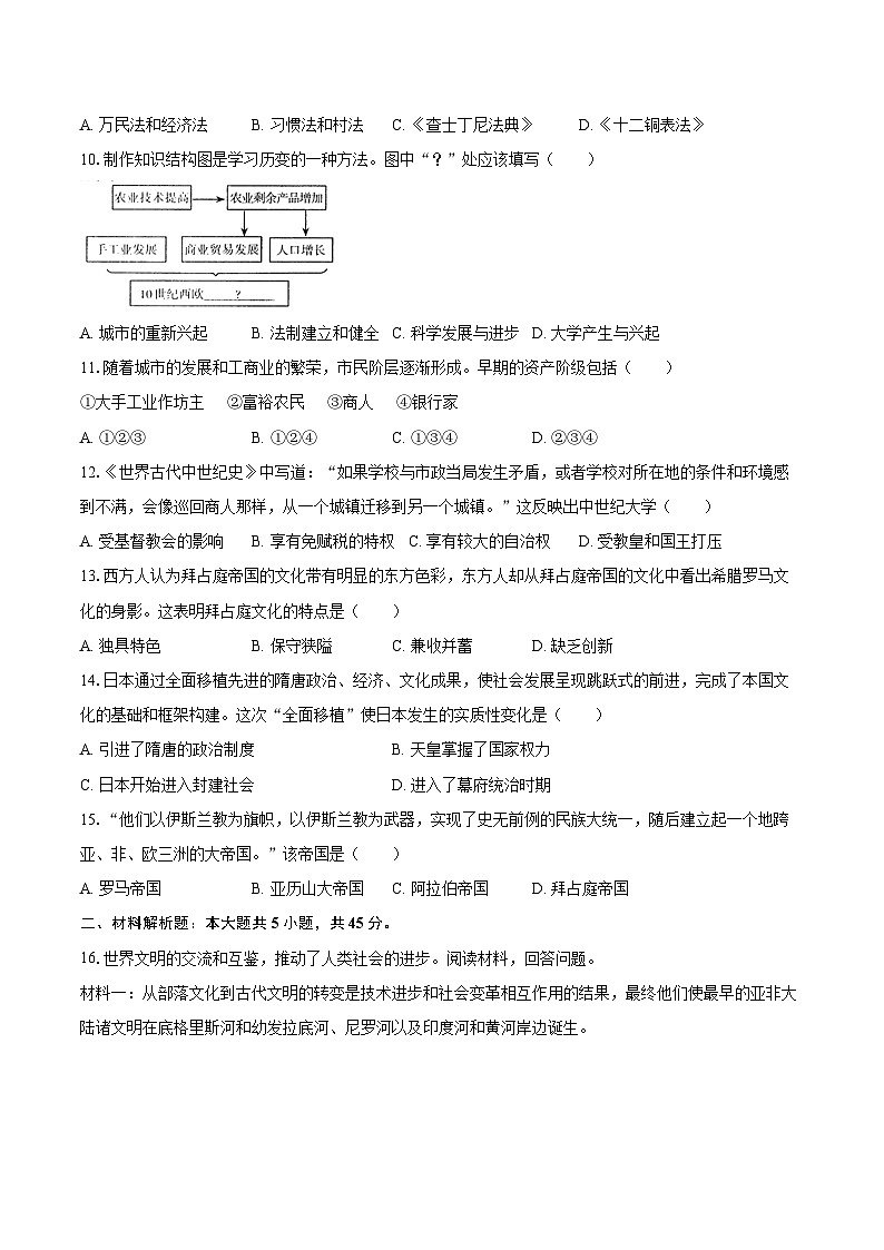 2025-2026学年吉林省吉林市高新技术产业开发区恒山路学校九年级（上）第一次月考历史试卷（含答案）第2页