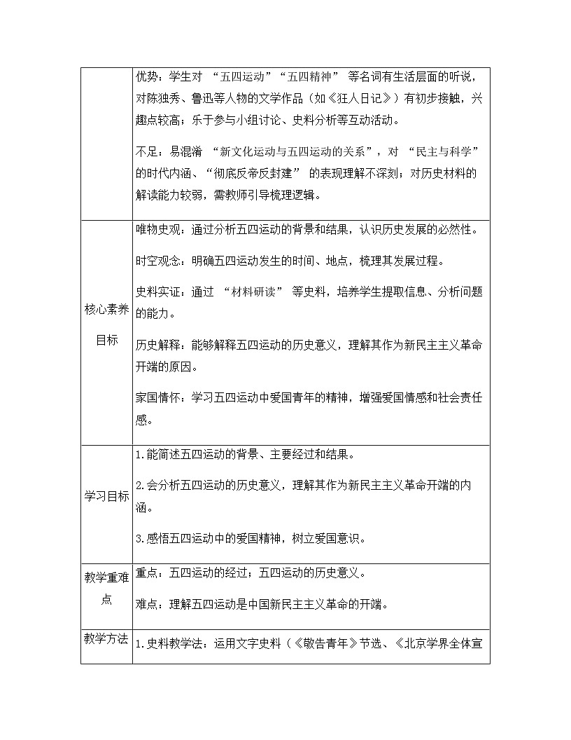【新教材】统编版（2024）八年级上册历史第11课 五四运动 教案第2页