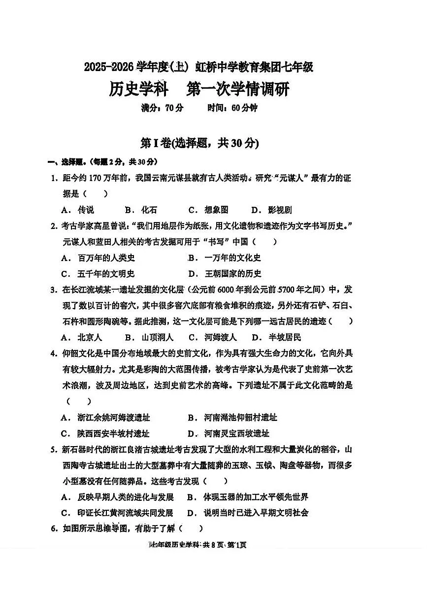辽宁省沈阳市虹桥中学教育集团2025-2026学年七年级上学期10月月考历史试题第1页