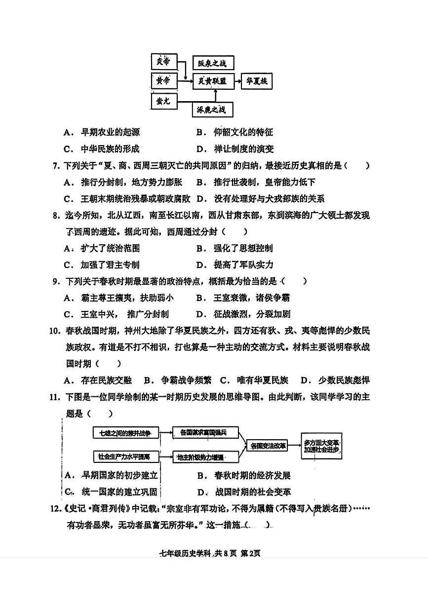 辽宁省沈阳市虹桥中学教育集团2025-2026学年七年级上学期10月月考历史试题第2页