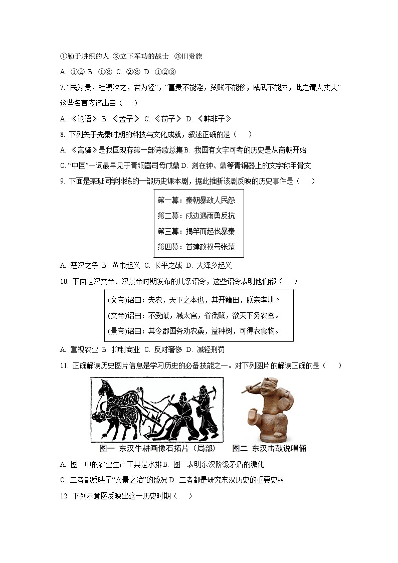 江苏省南通市如皋市2024-2025学年七年级上学期期末历史试题（学生版）第2页