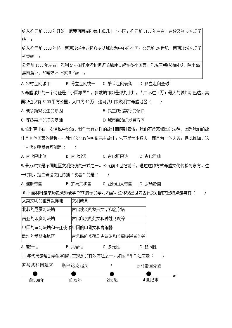 2025-2026学年辽宁省大连市甘井子区九年级（上）第一次月考历史试卷（含答案）第2页