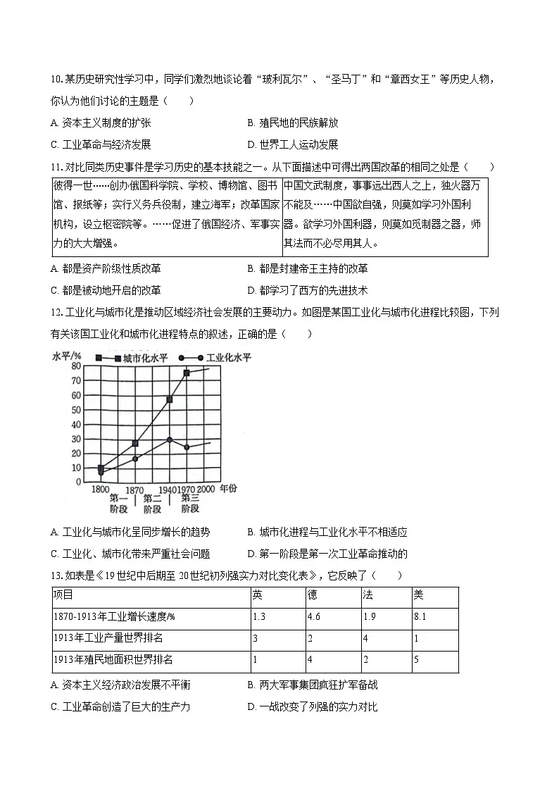 2024-2025学年山西省临汾市洪洞县部分学校九年级（上）期末历史试卷（含答案）第3页