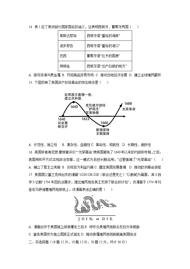 江苏省东海县2025—2026学年九年级上学期第一次月考历史试卷（学生版）第3页