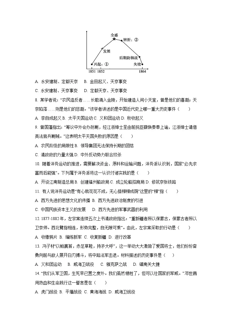山东省枣庄市市中区乡镇初中学校联研共同体2025-2026学年八年级上学期10月月考历史试卷（学生版）第2页