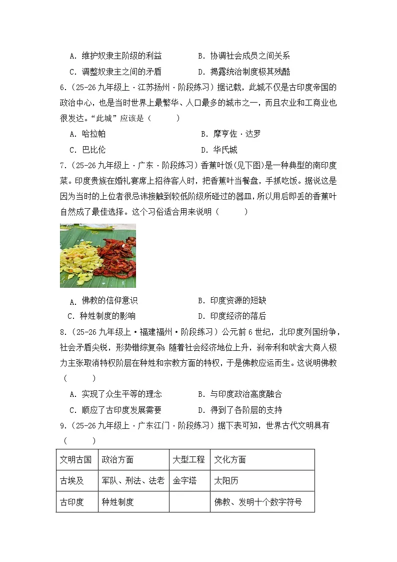2025--2026学年九年级上学期历史期中学情调研测试卷（含答案解析）第2页