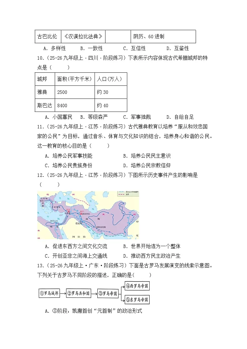2025--2026学年九年级上学期历史期中学情调研测试卷（含答案解析）第3页