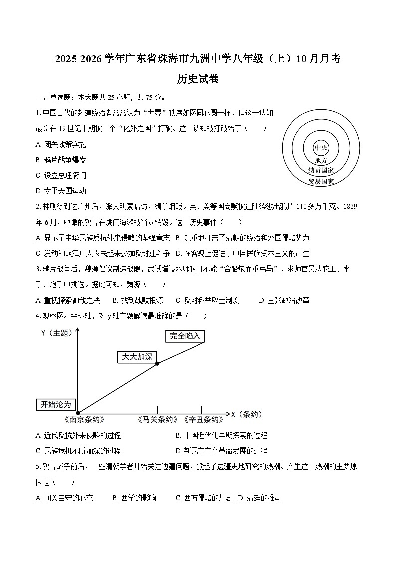 2025-2026学年广东省珠海市九洲中学八年级（上）10月月考历史试卷（含答案）第1页