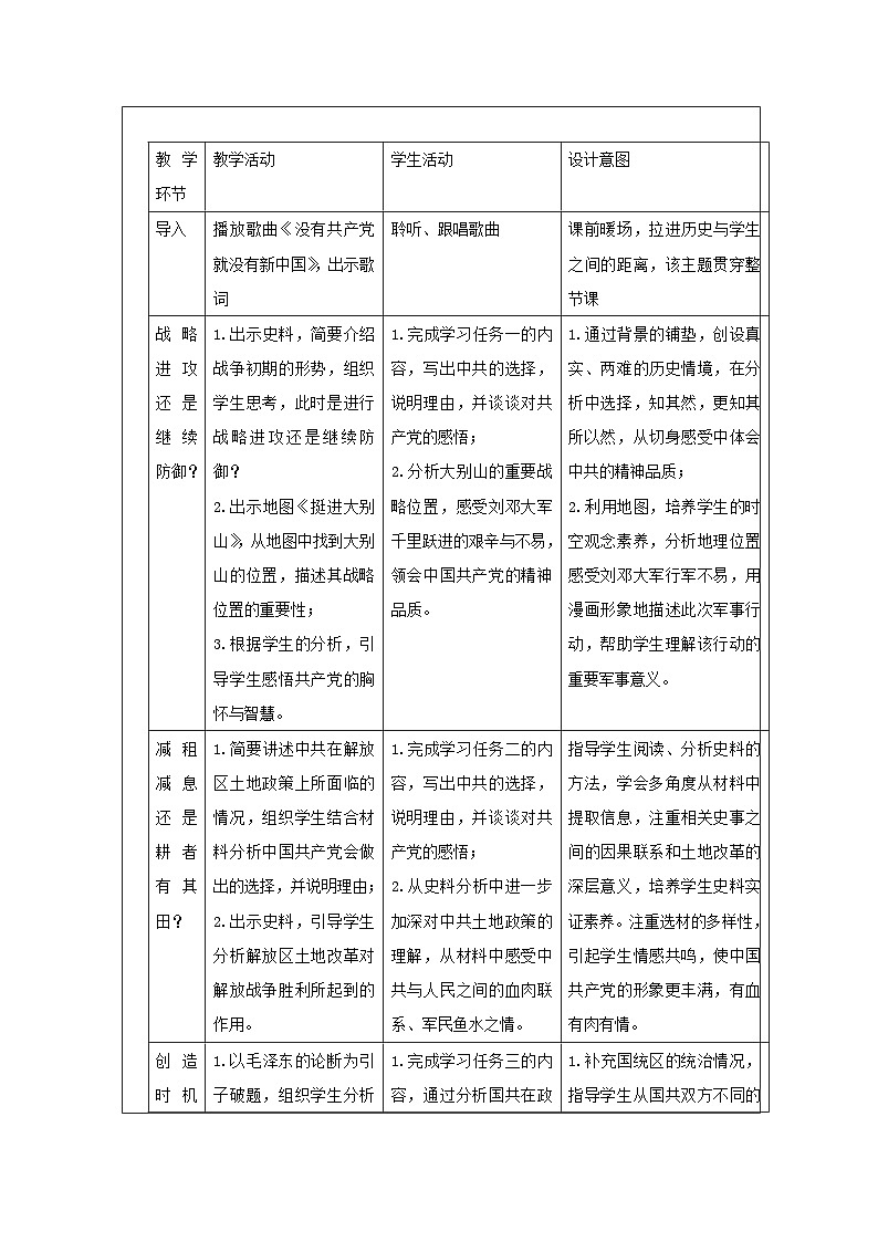 历史与社会 八上 人教版中国历史表格式教案第24课 人民解放战争的胜利-教学设计第2页