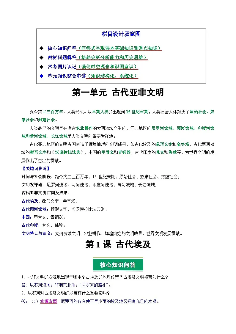 专题02 问答式背诵清单（含教材问题解答）（期中知识清单）九年级历史上学期统编版 练习+答案第2页