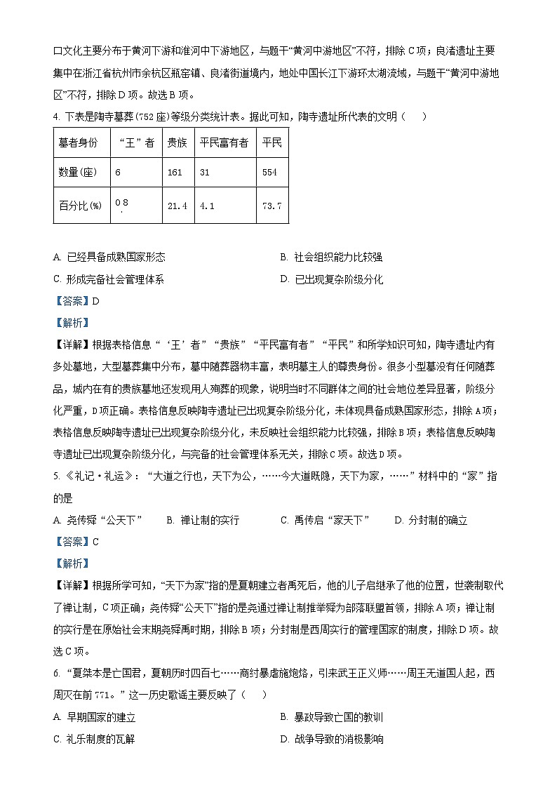 安徽省蚌埠市怀远县七年级上学期期中历史试题（解析版）-A4第2页