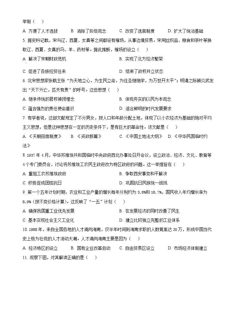 2025年安徽省亳州市蒙城县中考二模历史试题-A4第2页