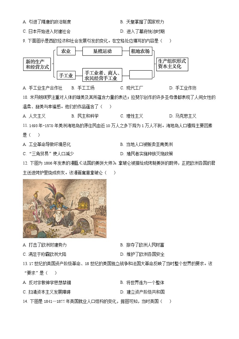 安徽省淮北市濉溪县九年级上学期期末历史试题（原卷版）-A4第2页
