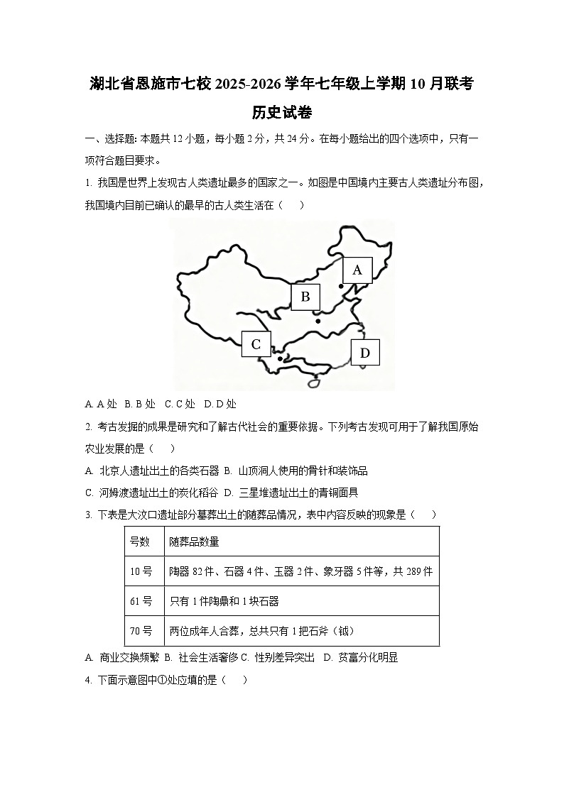 2025~2026学年湖北省恩施市七校七年级（上）10月联考历史试题（学生版）第1页