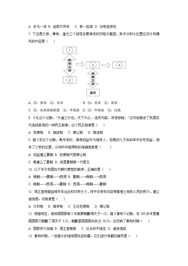 2025~2026学年黑龙江省大庆市肇源县东部五校联考七年级（上）10月月考历史试题（学生版）第2页