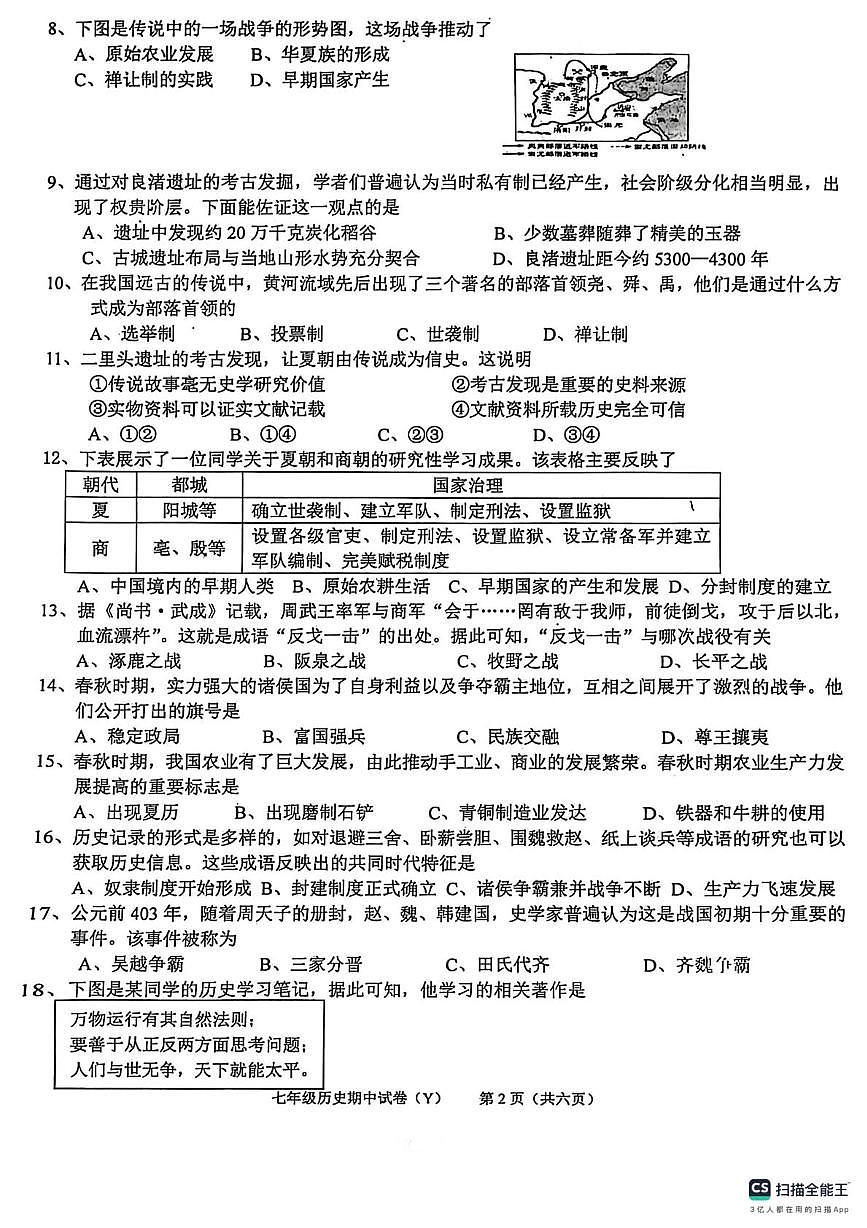 广东省汕头市潮阳区2025-2026学年七年级上学期期中检测历史试卷第2页