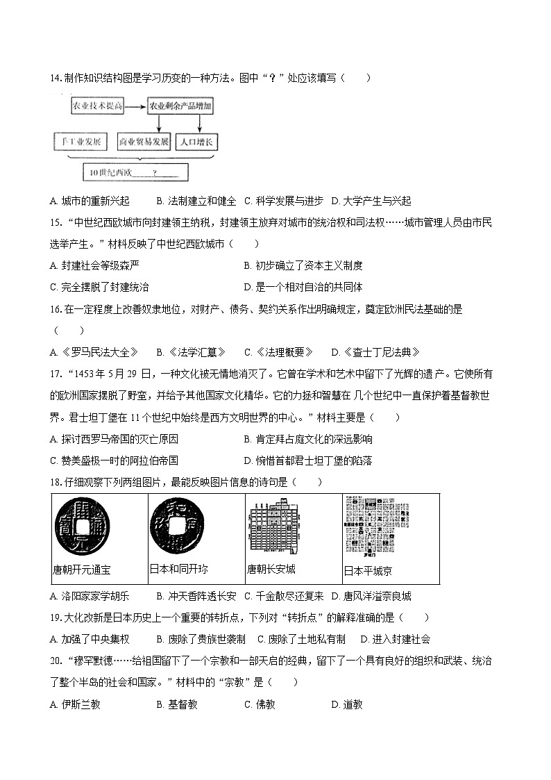 2025-2026学年天津市塘沽一中教育集团九年级（上）期中历史试卷（含答案）第3页