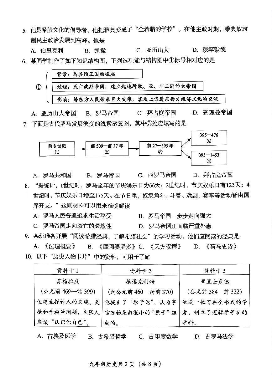北京市房山区2025--2026学年部编版九年级历史上学期期中测试题第2页