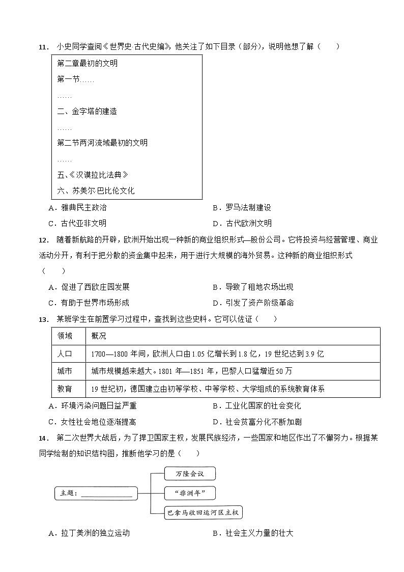 湖北省武汉市2025年中考历史试题附真题答案第3页