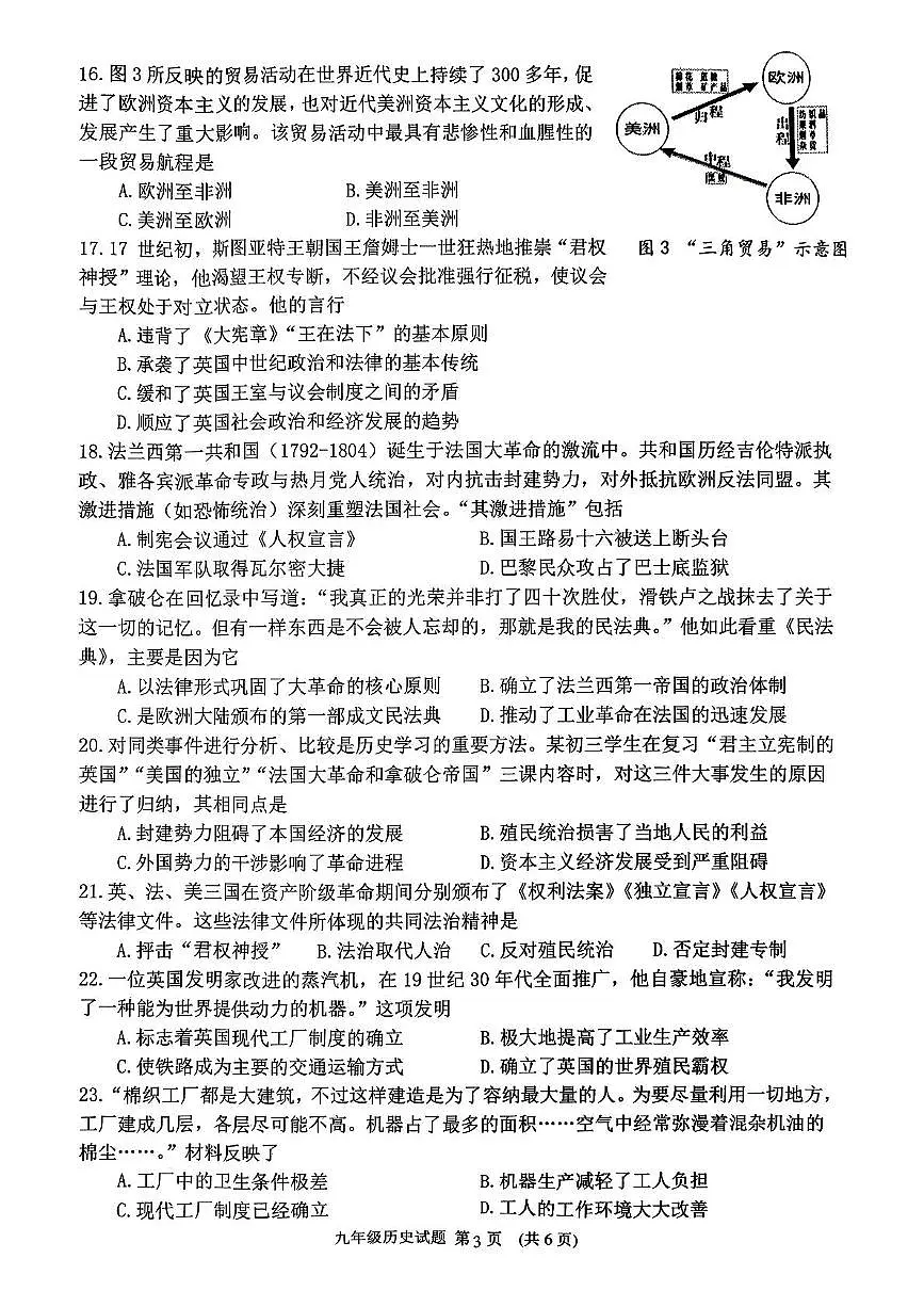 山东省临沂市罗庄区2025-2026学年九年级上学期11月期中历史试题第3页