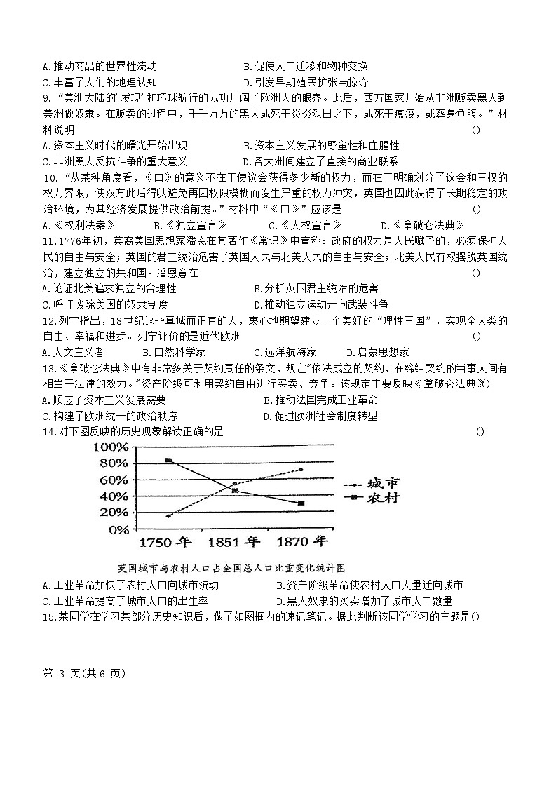 宁夏吴忠市第三中学2025-2026学年九年级上学期期中考试历史试题（无答案）第2页