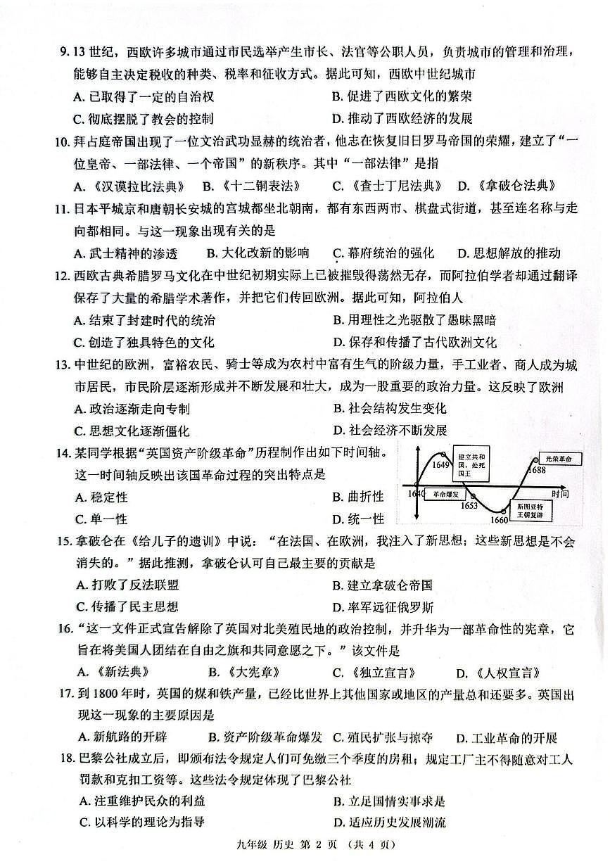 广西来宾市兴宾区2025-2026学年九年级上学期期中考试历史试题第2页