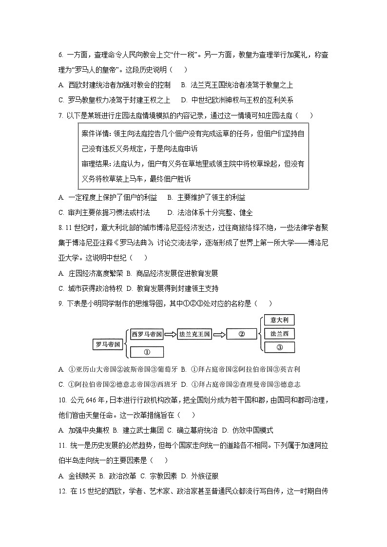 山西省晋中市介休市2024-2025学年九年级上学期期中历史试卷（学生版）第2页