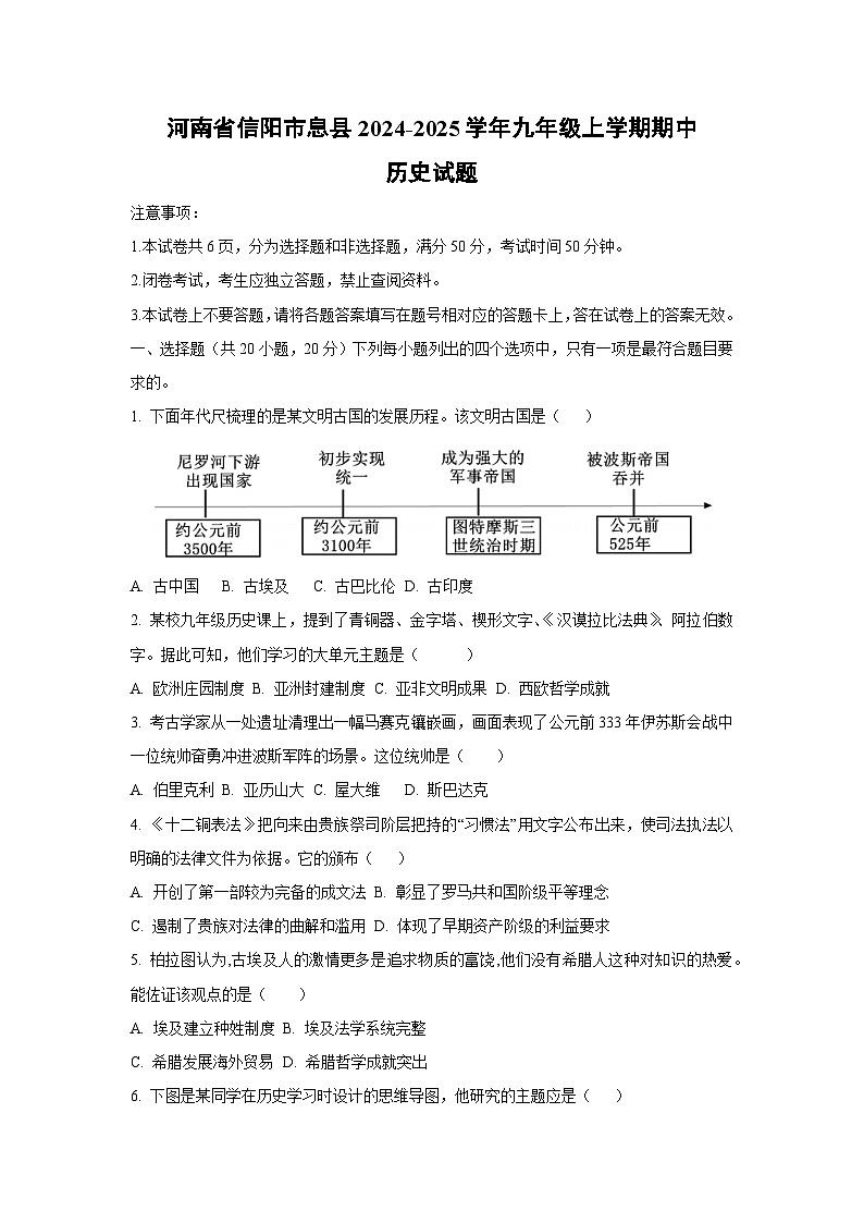 河南省信阳市息县2024-2025学年九年级上学期期中历史试卷（学生版）第1页
