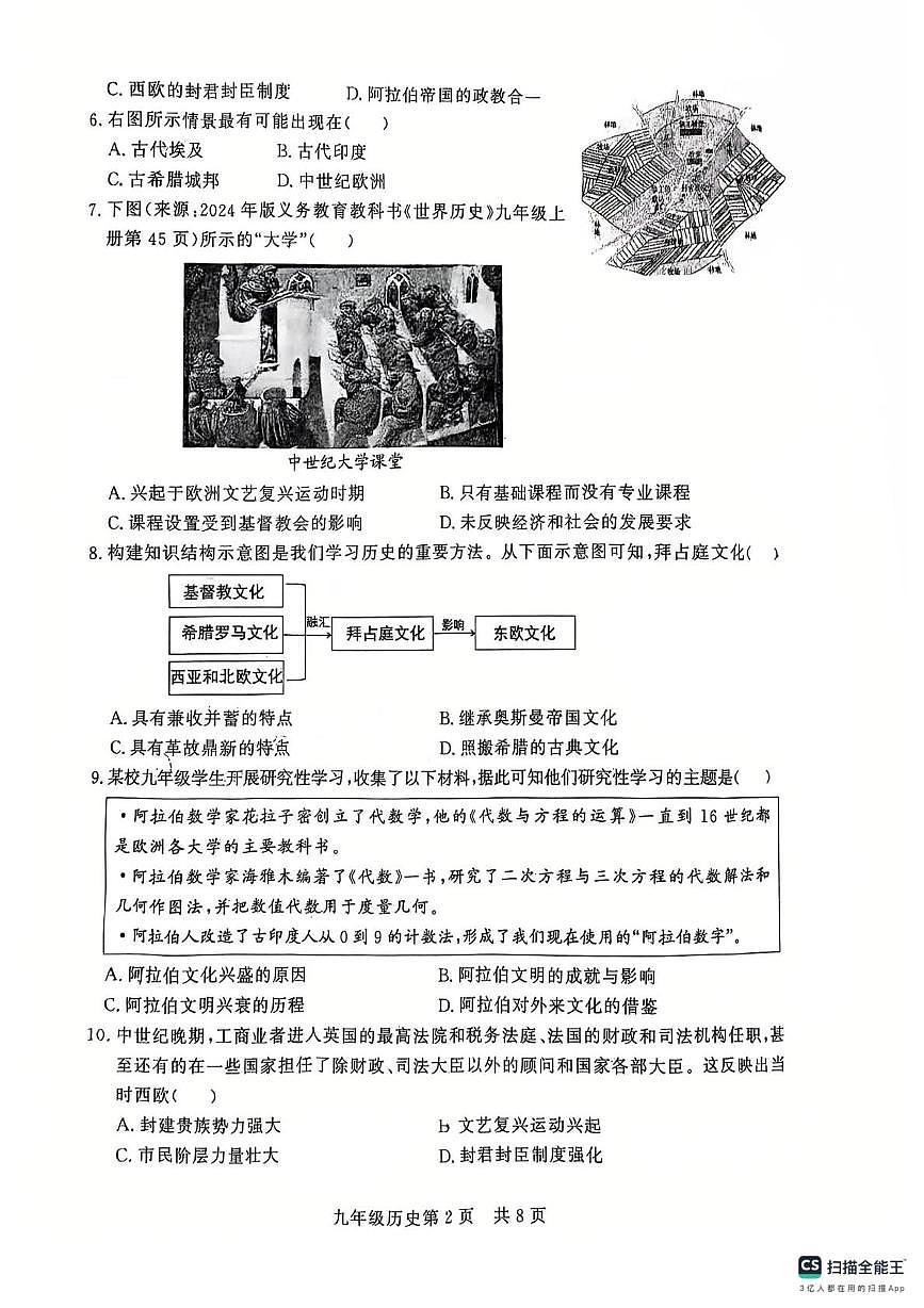 山东省德州市禹城市2025-2026学年上学期期中考试九年级历史试题第2页