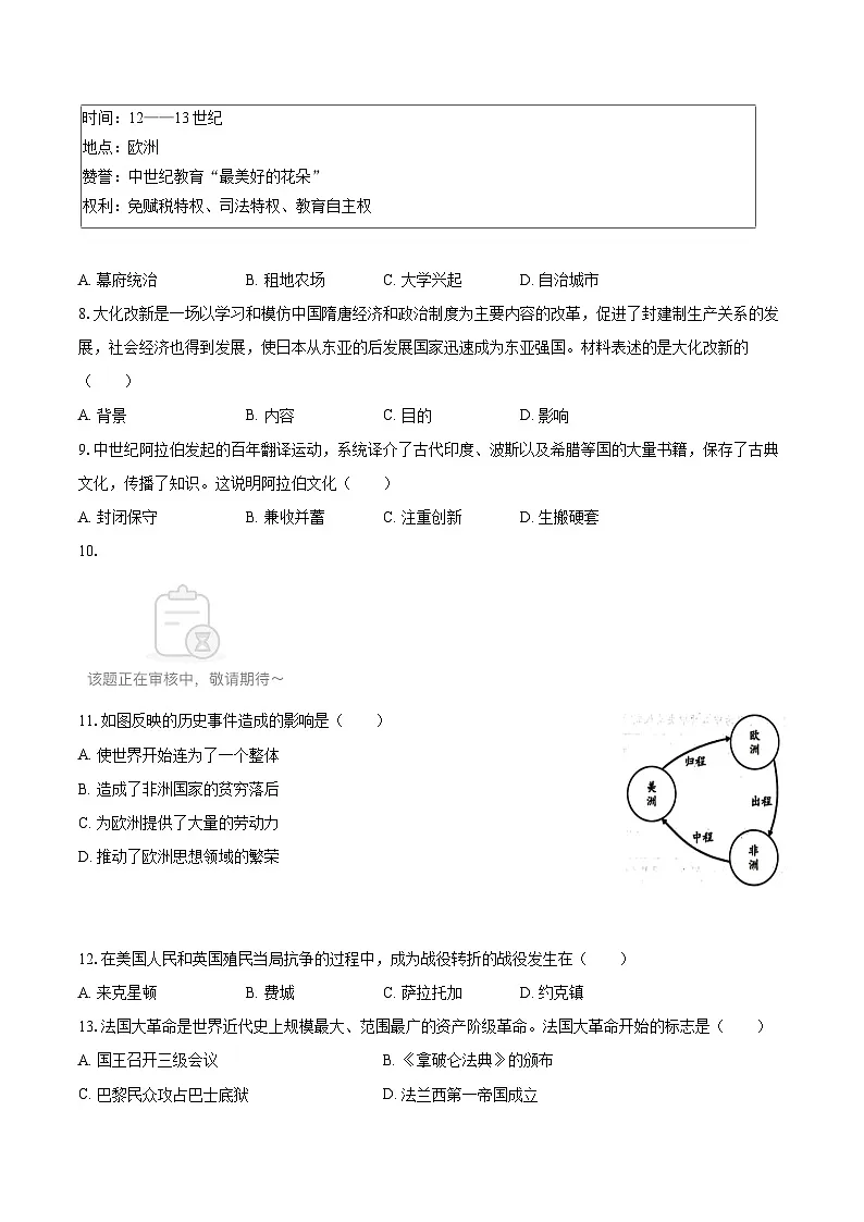 2025-2026学年新疆阿克苏地区九年级（上）期中历史试卷-自定义类型第2页