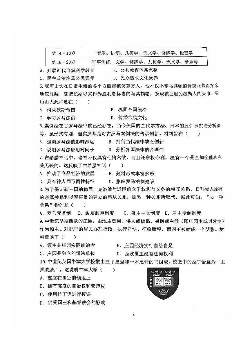 2025-2026学年广东省广州市天河区骏景中学九年级（上）期中历史试卷第2页