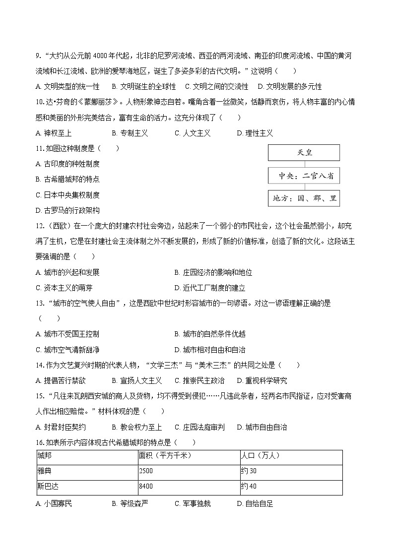2025-2026学年西藏拉萨市墨竹工卡中学九年级（上）期中历史试卷（含答案）第2页