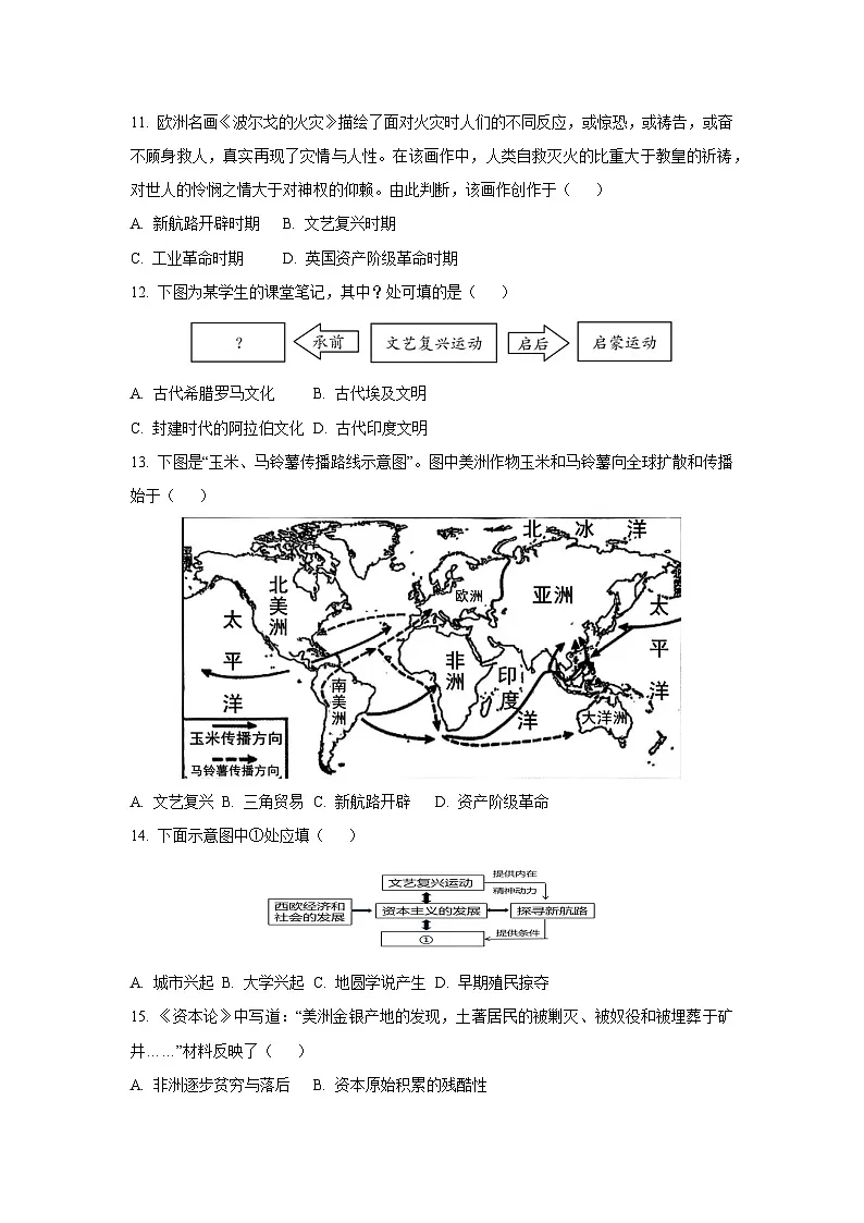 广东省德庆县两所中学2024-2025学年九年级上学期期中考试历史试卷（学生版）第3页