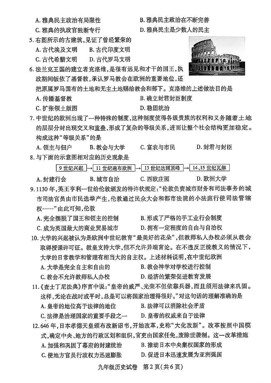 南省信阳市潢川县2025-2026学年九年级上学期期中历史试题第2页