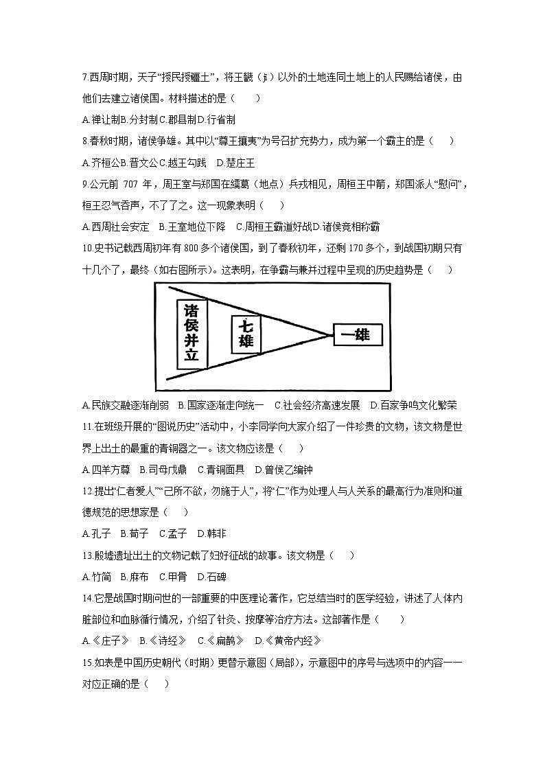 江苏省盐城市康居路初中教育集团2025-2026学年七年级上学期期中考试 历史试卷（学生版）第2页