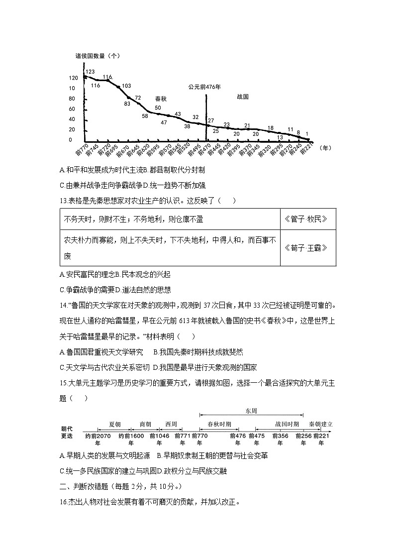 2025-2026学年安徽省池州市池州市七年级上学期11月期中历史试题（学生版）第3页