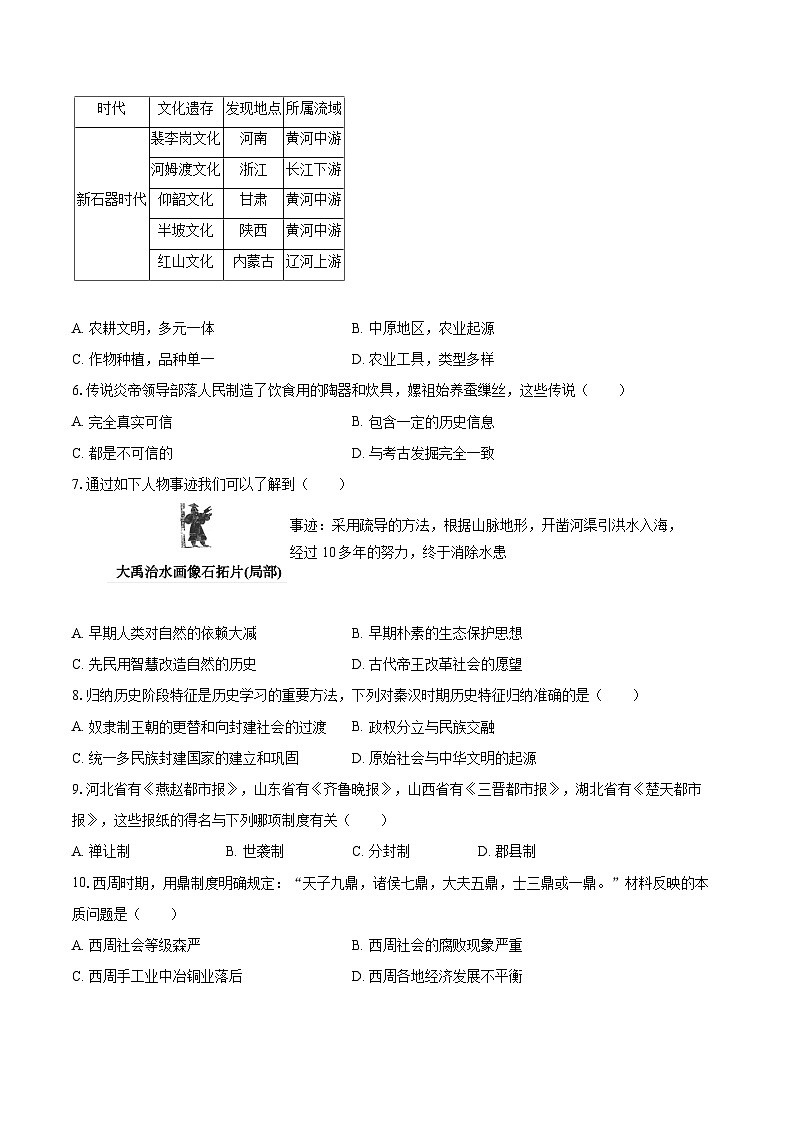 2025-2026学年福建省泉州七中七年级（上）期中历史试卷-自定义类型 (1)第2页