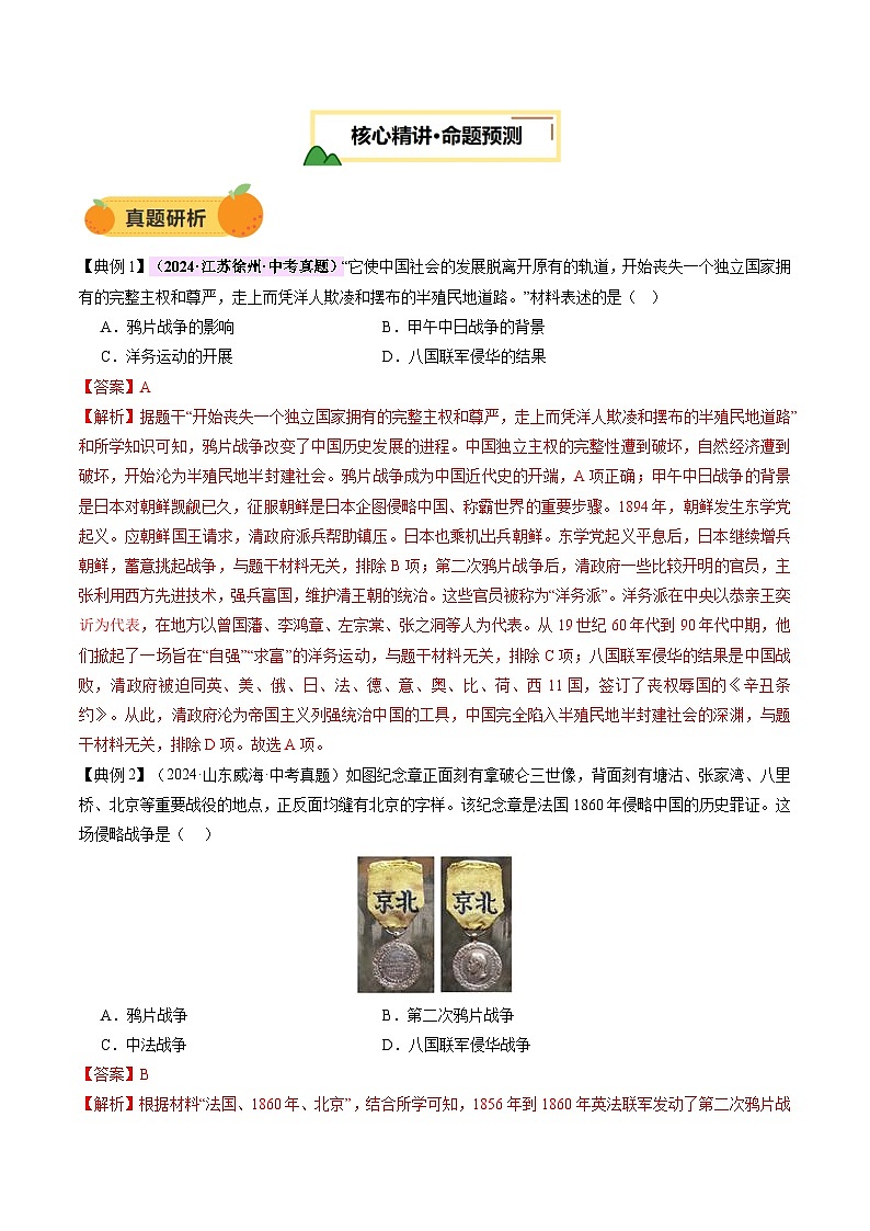 专题05 山河激荡：中国近代的侵略与反抗潮声（讲练）（解析版）第3页
