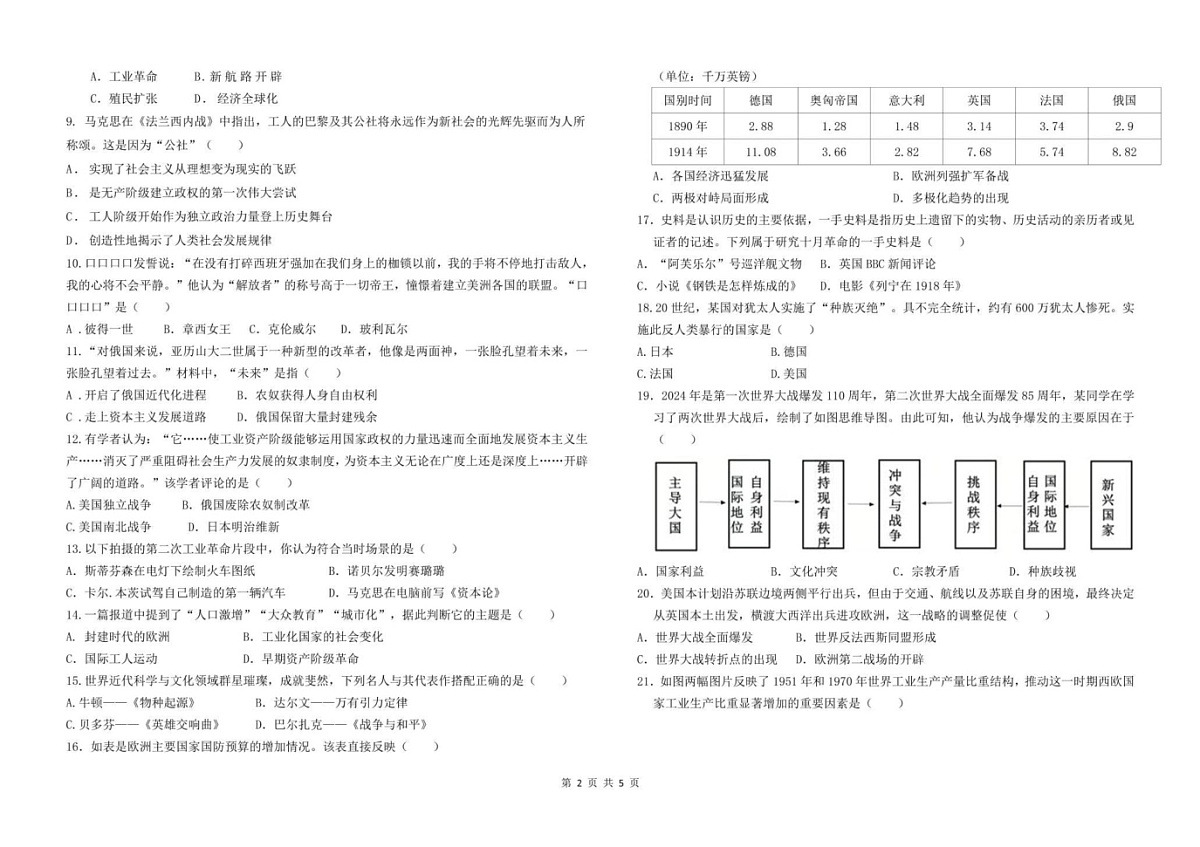 山东省东营市东营区等3地2024-2025学年八年级上学期1月期末历史试题第2页